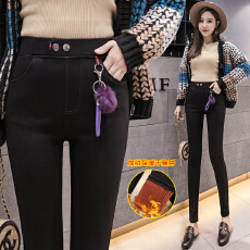 批发实拍黑色休闲裤女2025秋<b class='q'>冬</b>季韩版高腰洗水弹力修身显瘦小脚长裤