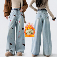 批发<b class='q'>实拍</b>加绒加厚高腰拖地<b class='q'>裤</b>女2025冬季韩版风时尚休闲刺绣小马阔腿<b class='q'>裤</b>