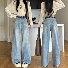 批发实拍漫天星烫钻拖地<b class='q'>裤</b>女2026春季韩版风<b class='q'>宽松</b>遮肉显高显瘦阔腿<b class='q'>裤</b>