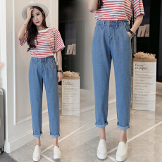 批发实拍高腰浅蓝牛仔阔腿裤<b class='q'>女</b>2026春夏季韩版宽松学生显瘦窄款直筒裤