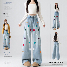 实拍刺绣小花朵阔腿女2026年春夏季韩版风显瘦显长抗皱耐磨拖地裤