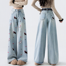 批发实拍高腰拖地裤女2026春季<b class='q'>韩版</b>风显高显瘦宽松舒适刺绣小马阔腿裤