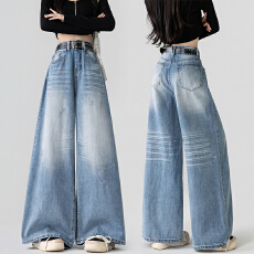 批发实拍高腰收腹无弹牛仔裤<b class='q'>女</b>2026春季辣妹风时尚百搭猫爪大摆阔腿<b class='q'>裤</b>