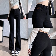 批发实拍弹力提臀牛仔微喇裤女2026春夏韩版高腰窄款显瘦阔腿喇叭长裤