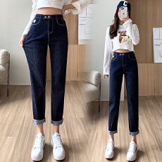 批发实拍高腰弹力小个子牛仔哈伦裤女2026春季韩版显瘦直筒窄款小脚裤