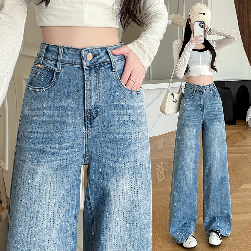 RY3122# 实拍美式满天星烫钻裤女2026春夏季韩版风抗皱耐磨弹力阔腿拖地裤