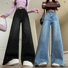 批发实拍时尚百搭弹力阔腿拖地<b class='q'>裤</b>女2026年春夏季<b class='q'>韩版</b>风满天星烫钻<b class='q'>裤</b>