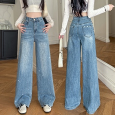 批发实拍抗皱耐磨弹力阔腿拖地<b class='q'>裤</b>女2026春夏季<b class='q'>韩版</b>风美式满天星烫钻<b class='q'>裤</b>