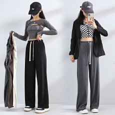 批发实拍垂感雪尼尔阔腿裤女2026春<b class='q'>韩版</b>高腰显瘦宽松腰弹力直筒拖地裤