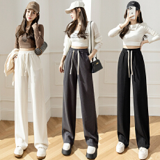 批发实拍垂感雪尼尔阔腿裤女2026春<b class='q'>韩版</b>百搭宽松休闲抽绳直筒哈伦长裤