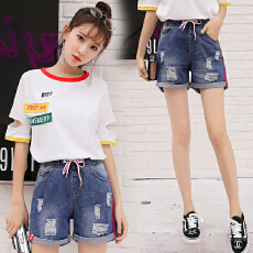 批发实拍宽松腰磨破刺绣牛仔短裤2026春夏季<b class='q'>韩版</b>新版显瘦阔腿哈伦热裤