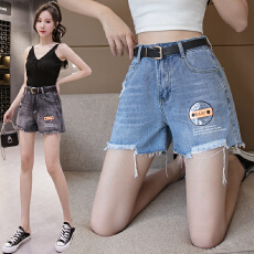 批发实拍磨破配腰带牛仔阔腿短裤女2026夏季<b class='q'>韩版</b>刺绣毛边哈伦热裤ins