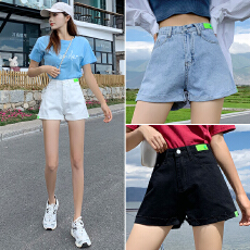 批发实拍高腰阔腿牛仔短裤女2026夏季<b class='q'>韩版</b>显瘦网红哈伦翻边a字热裤潮