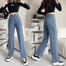 批发实拍拼接撞色阔腿牛仔裤<b class='q'>女</b>2026夏季新款韩版高腰小个子哈伦直筒裤