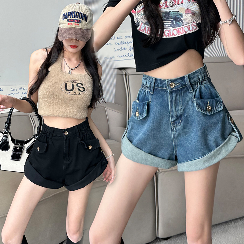 실사 세트 발생액 엉덩이 데님 넓은 다리가 짧다. 바지 여성 2026 여름 루즈핏 슬림해 보이는 핫걸 할란 핫 바지 축소 바지 트렌디