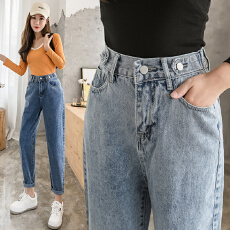 批发实拍高腰烟管牛仔裤女2026夏季韩版显瘦窄款哈伦直筒九分<b class='q'>小脚</b>裤潮