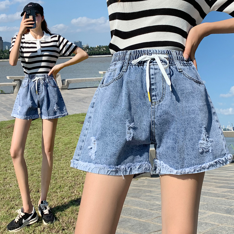 실사 찢어진 루즈핏 허리 데님 넓은 다리가 짧다. 바지 여성 2026 봄 여름 한국 스타일 하이웨이스트 슬림해 보이는 할란 핫 바지