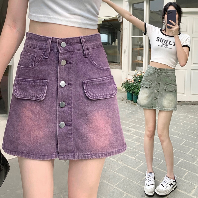 RY5967# 实拍辣妹小心机牛仔短裤裙女夏季2026新款百搭显瘦撞色渐变...