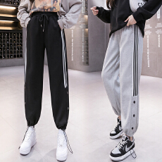 批发实拍休闲阔腿裤女2026秋季韩版宽松腰直筒抽绳窄款束脚运动卫裤