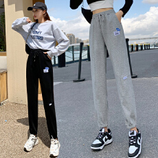 批发实拍高腰休闲哈伦卫裤女2026夏季韩版窄款宽松腰显瘦运动裤束脚裤