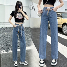 批发实拍宽松腰小个子牛仔<b class='q'>哈伦裤</b><b class='q'>女</b>2026夏季韩版窄款垂感直筒阔腿长裤