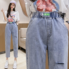 批发实拍宽松腰<b class='q'>牛仔</b><b class='q'>哈伦</b>裤女2026夏季韩版显瘦破洞直筒老爹萝卜九分裤