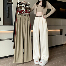 批发实拍欧棉绒配腰带<b class='q'>阔腿裤</b>女2026秋冬<b class='q'>韩版</b>高腰显瘦窄款垂感直筒西<b class='q'>裤</b>