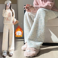 实拍婴儿绒彩虹糯米裤女2026冬季高腰垂感休闲百搭软糯阔腿裤 2色