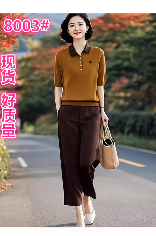 2026 새로운 다용도 패션 폴로 칼라 반팔 니트 스웨터 캐주얼 바지 투피스 세트 봄