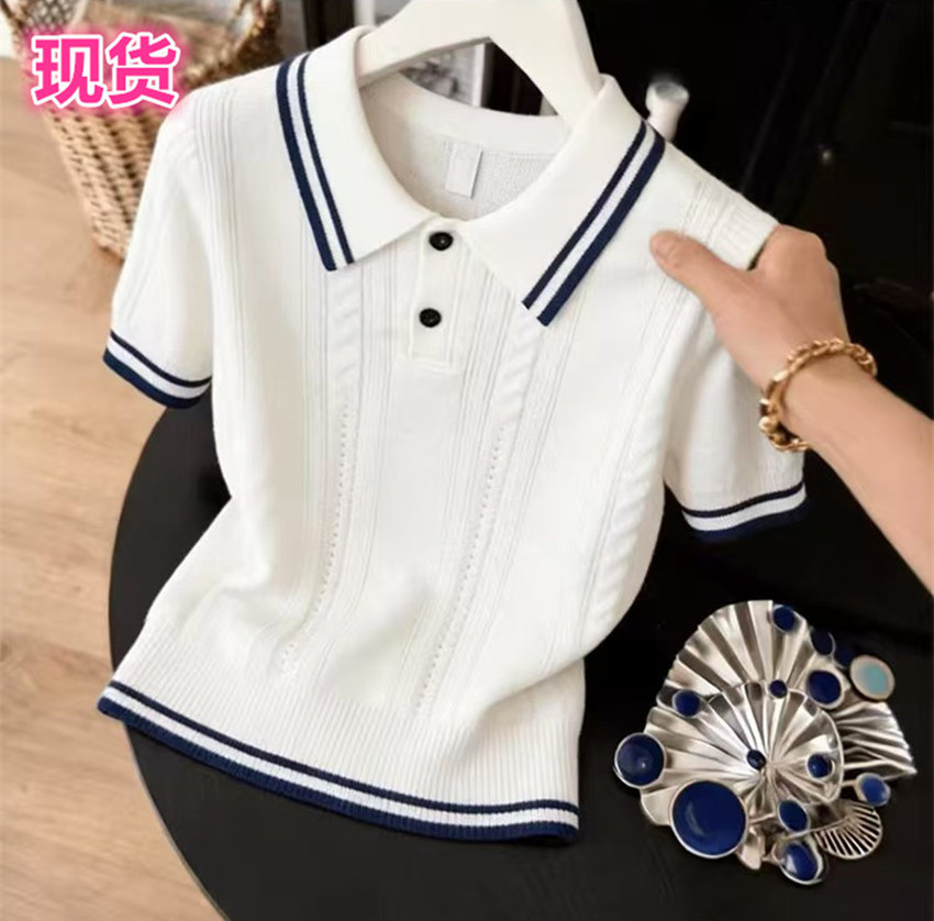 2026 여름 새로운 배색 POLO 칼라 반팔 티셔츠 여성 작은 대중 고유 한 아름다운 작은 셔츠 슬림해 보이는 맨위