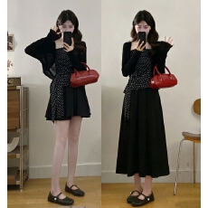 批发实拍~夏季新款冰丝防晒开衫法式<b class='q'>复古</b>波点套装显瘦半身裙三件套装