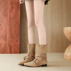 批发法式2025韩版秋季新款百搭短靴方头粗跟美拉德中筒靴女靴子