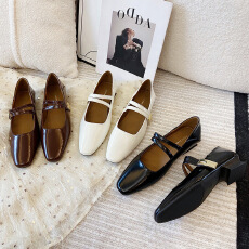 批发晚晚风方头玛丽珍鞋女春秋新款粗跟低跟<b class='q'>简约</b>时尚单鞋