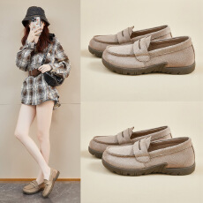 批发<b class='q'>英伦</b>风乐福鞋2025年秋季新款圆头一脚蹬小皮鞋复古休闲增高女鞋