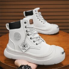 批发2025秋冬新款跨境大码高帮皮面休闲男靴日常出行百搭时尚小众皮鞋