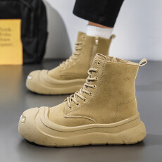 批发跨境大码秋冬新款高帮仿皮绒休闲工装男靴日常百搭小众男士马丁靴