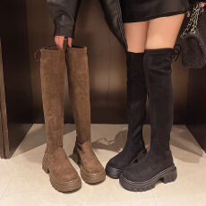 批发高个子大筒围过膝靴女秋冬显瘦新款弹力靴子厚底长筒长靴女
