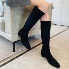 批发小众方头复古2025秋冬百搭长靴单靴小裸靴西部牛仔靴高跟靴