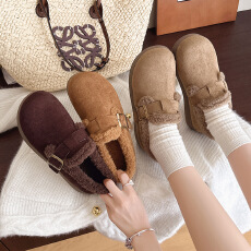 批发勃肯鞋毛毛鞋女外穿2025秋冬新款时尚软底一脚蹬加绒保暖棉鞋