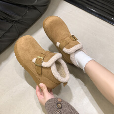 批发冬季加绒厚底勃肯鞋女2025年新款毛毛鞋防滑舒适保暖棉鞋女