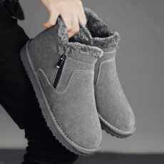 批发冬季新款加绒保暖雪地靴反绒皮面防寒加厚低帮侧拉链套脚棉鞋男鞋