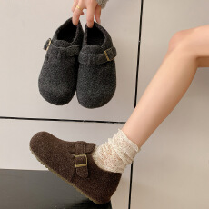 加绒包头博肯棉鞋女外穿2025冬季新款懒人一脚蹬丑萌勃肯鞋女