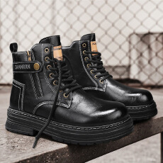 马丁靴男款高帮英伦复古工装皮靴拉链休闲百搭秋冬季厚底增高男鞋
