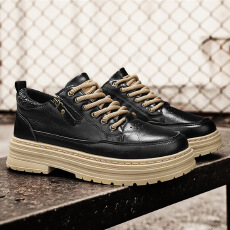 批发马丁鞋男士低帮英伦复古工装皮鞋休闲秋冬季套脚拉链厚底增高男鞋
