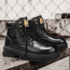 批发马丁靴男士高帮英伦复古工装皮靴日常<b class='q'>休闲</b>百搭秋冬季厚底增高男鞋