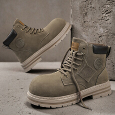 批发绒面大头靴子秋冬季新款男士马丁靴厚底增高系带复古工装男鞋