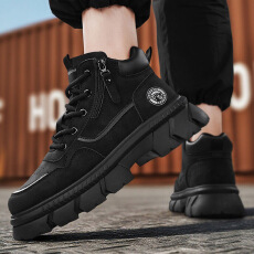 批发马丁靴中筒皮靴男士<b class='q'>休闲</b>百搭户外工装靴子秋冬新款舒适增高潮鞋男