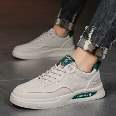 批发秋季新款皮面男士<b class='q'>休闲</b>免系带板鞋纯色百搭日常工作厚底增高男鞋