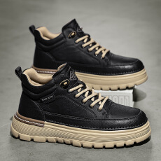 批发冬季新款马丁靴英伦风皮鞋复古男鞋百搭高帮厚底防滑工装靴<b class='q'>休闲</b>鞋