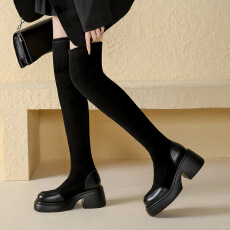 批发小个子厚底圆头时装靴2025韩版时尚舒适弹力瘦瘦靴女